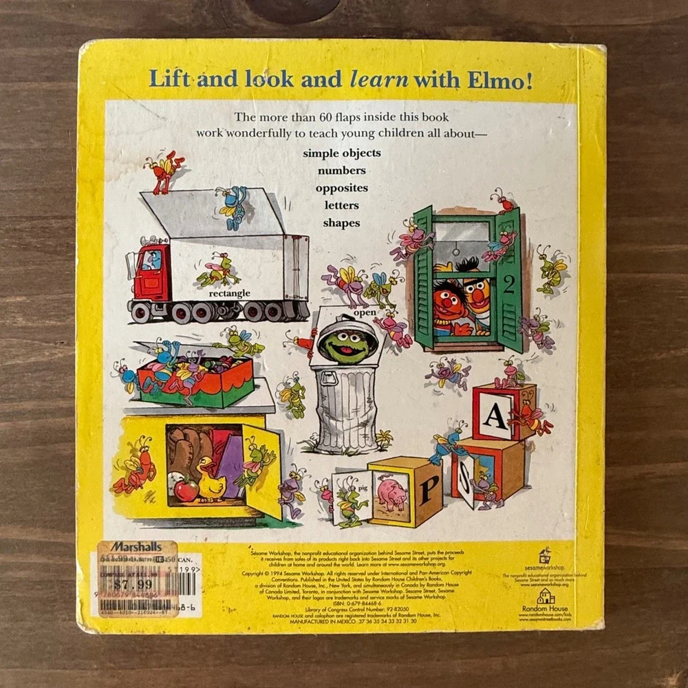 Sesame Street Elmo's Big Lift-and-Look Book 1994 Hardcover 60+ Flaps Complete